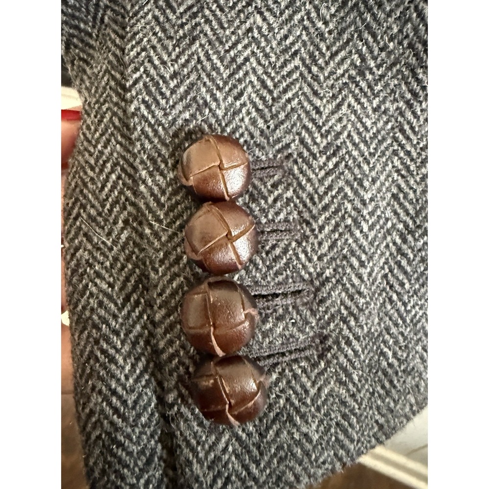 J CREW HACKING Womens 6 Gray Herringbone 100% Wool Button Lined Jacket Blazer - Picture 5 of 6